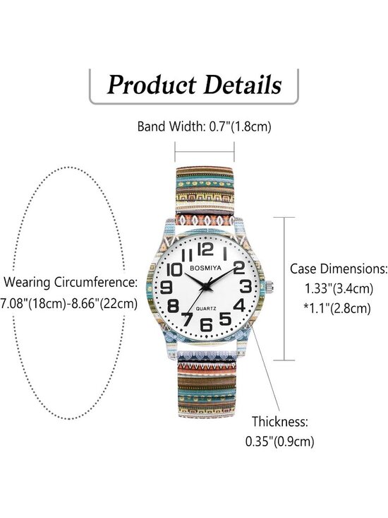 Women\'s Multi Color Analog Elastic Bohemia stripe Bohemia Number Bracelet Watch